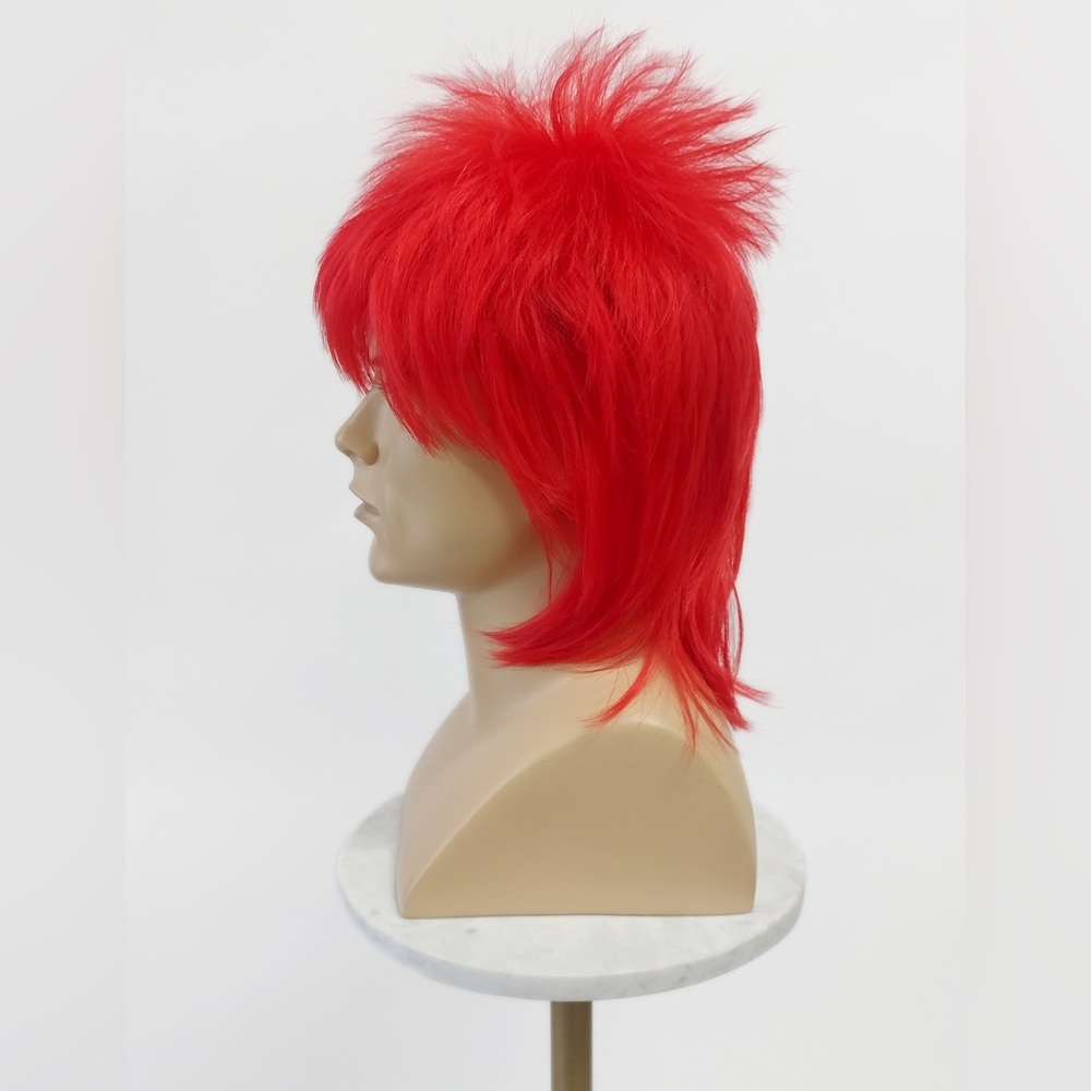 Red Rocker Spiky Costume Mullet Wig - Picture 2 of 7